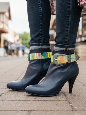 Women Boot Strap Bracelet Western Silver Metal Belt Buckle Shoe Band Charm PAIR